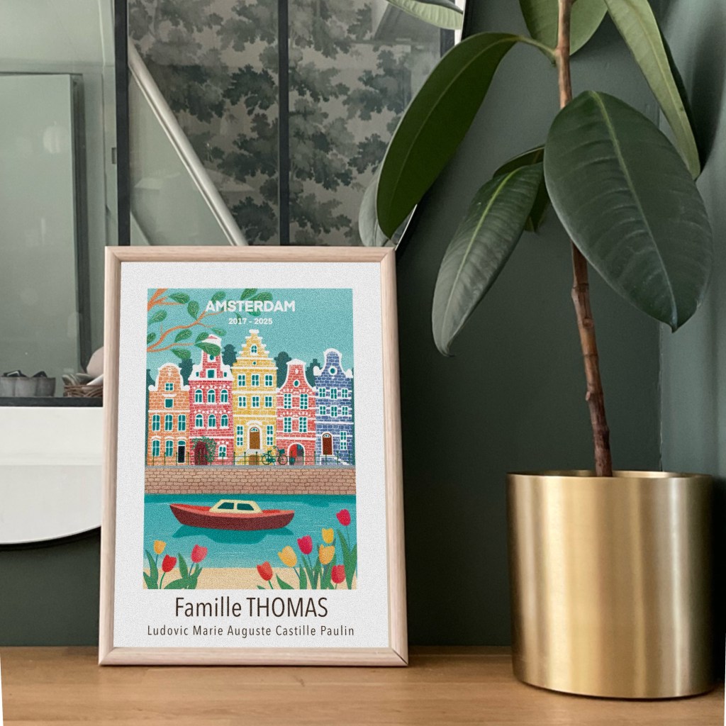 Affiche portrait Amsterdam avec nom de famille